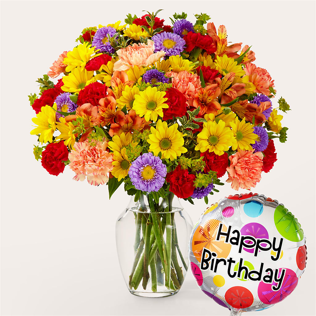 Kaleidoscope Bouquet with Birthday Balloon – All Occasion Florist, Sevierville TN