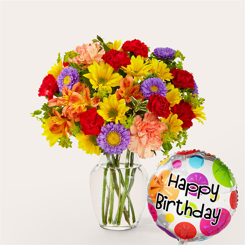 Kaleidoscope Bouquet with Birthday Balloon – All Occasion Florist, Sevierville TN