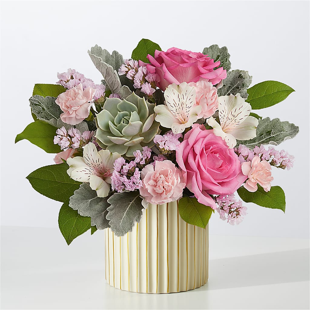 Dusty Rose Bouquet with Ivory Vase – All Occasion Florist, Sevierville TN