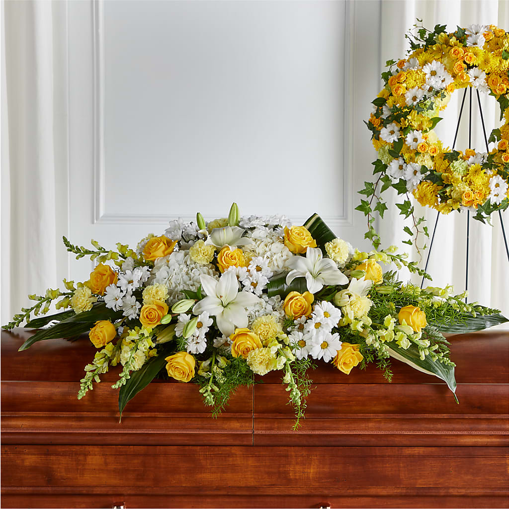 Golden Harmony Casket Spray – All Occasion Florist, Sevierville TN